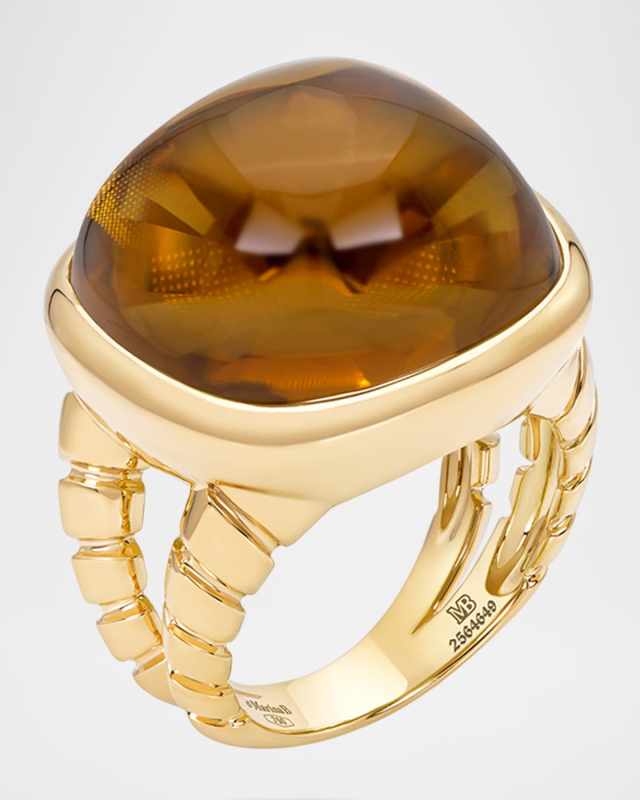Tigella 18K Yellow Gold Cognac Quartz Ring, Size